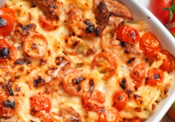 Recette de Gratin de Pâtes au Chorizo et Tomates Cerises WW